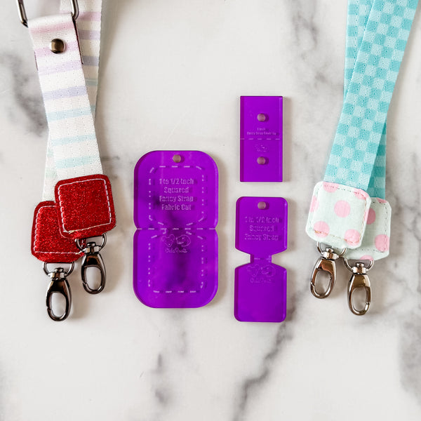 SQUARED Fancy Straps - Size 1" Webbing to 1/2" Hook - PURPLE - Set of 3 - Acrylic Template