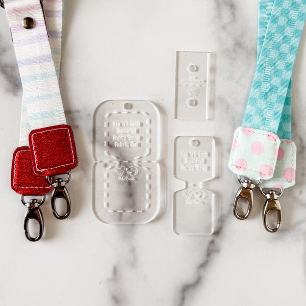 SQUARED Fancy Straps - Size 1" Webbing to 1/2" Hook - CLEAR - Set of 3 - Acrylic Template