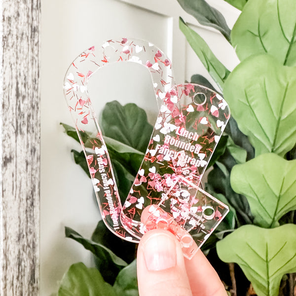 Open Center Rounded Fancy Straps - Size 1" - LIMITED COLOR - Pink Foil Hearts - Set of 3 - Acrylic Template