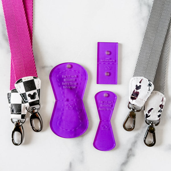 ROUNDED Fancy Straps - Size 1" Webbing to 1/2" Hook - PURPLE - Set of 3 - Acrylic Template