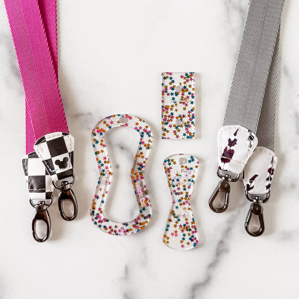 Open Center ROUNDED Fancy Straps - Size 1" Webbing To 1/2" Hook - LIMITED COLOR - Pink Blue Gold Stars - Set of 3 - Acrylic Template