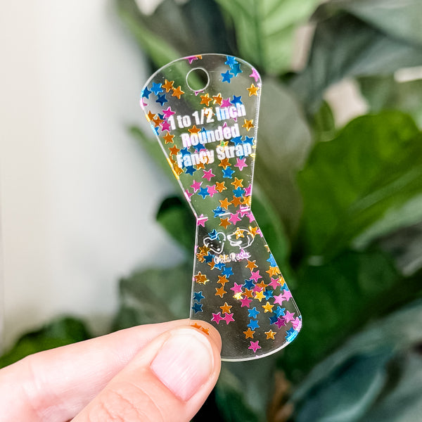 Open Center ROUNDED Fancy Straps - Size 1" Webbing To 1/2" Hook - LIMITED COLOR - Pink Blue Gold Stars - Set of 3 - Acrylic Template