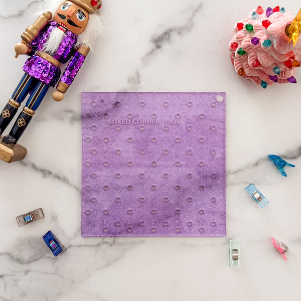 Boxed Corner Tool - Square - Half Inch Markings - 6" x 6"  - Glitter Lavender -  Acrylic Template