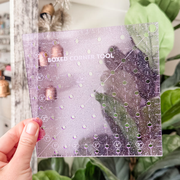 Boxed Corner Tool - Square - Half Inch Markings - 6" x 6"  - Glitter Lavender -  Acrylic Template