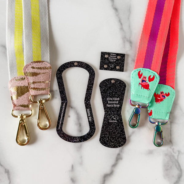 Open Center ROUNDED Fancy Straps - Size 1.5" Webbing To 1" Hook - LIMITED COLOR - Black Glitter - Set of 3 - Acrylic Template