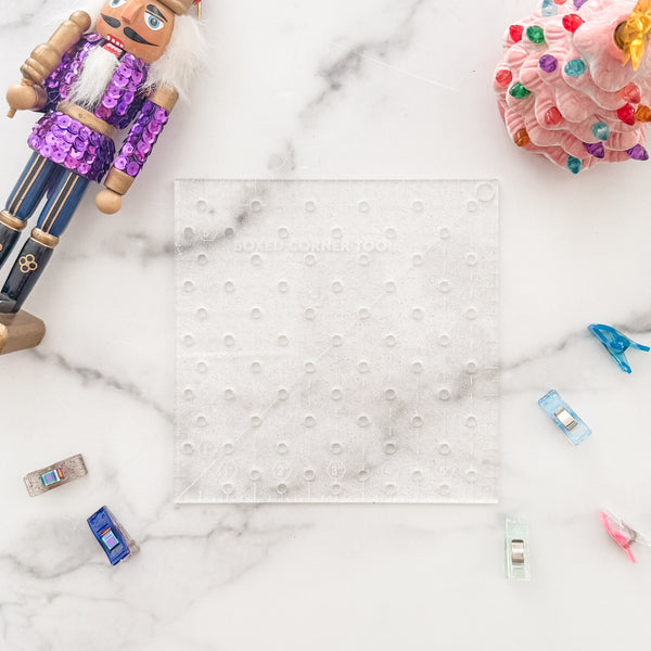Boxed Corner Tool - Square - Half Inch Markings - 6" x 6"  - Glitter Clear -  Acrylic Template