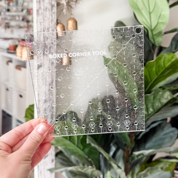 Boxed Corner Tool - Square - Half Inch Markings - 6" x 6"  - Glitter Clear -  Acrylic Template
