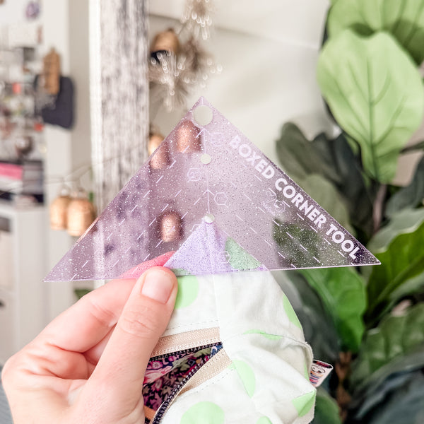 Boxed Corner Tool - Triangle - Half Inch Markings - 3" Deep - Glitter Lavender -  Acrylic Template