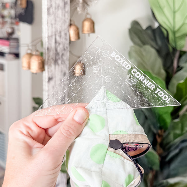 Boxed Corner Tool - Triangle - Half Inch Markings - 3" Deep - Glitter Clear -  Acrylic Template