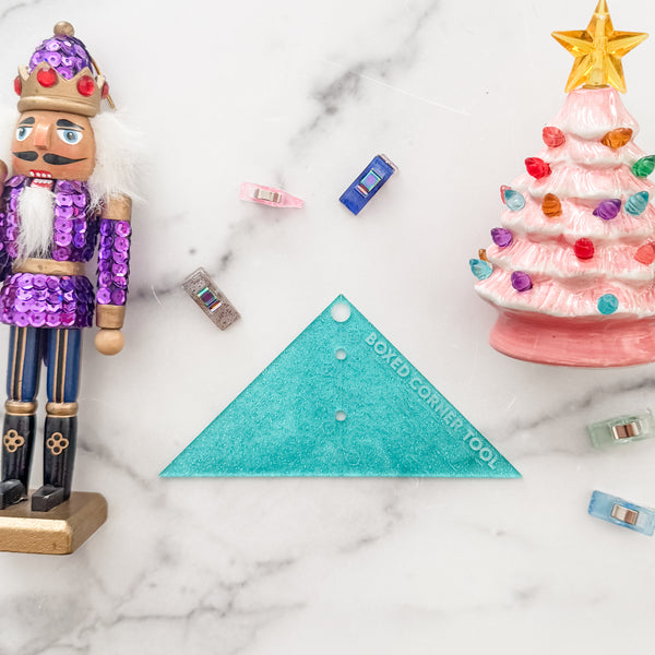 Boxed Corner Tool - Triangle - Half Inch Markings - 3" Deep - Glitter Aqua -  Acrylic Template