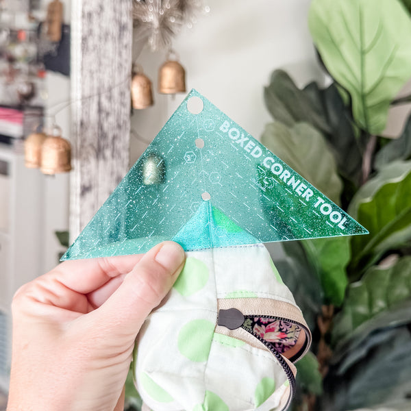 Boxed Corner Tool - Triangle - Half Inch Markings - 3" Deep - Glitter Aqua -  Acrylic Template