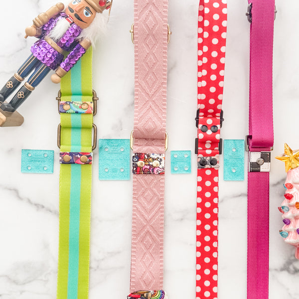 Strap End Template With Rivet Placement - Set of 4 - Glitter Aqua