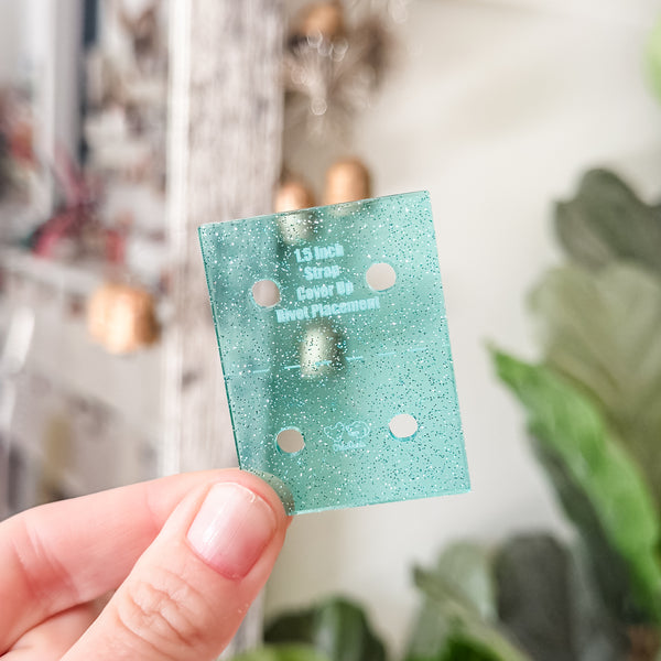 Strap End Template With Rivet Placement - Set of 4 - Glitter Aqua