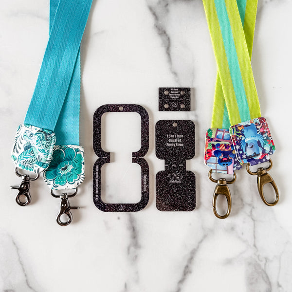 Open Center SQUARED Fancy Straps - Size 1.5" Webbing To 1" Hook - LIMITED COLOR - Black Glitter - Set of 3 - Acrylic Template