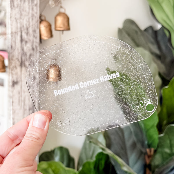 1-2-3-4 HALVES Inch Rounded Corners  - Glitter Clear -  Acrylic Template