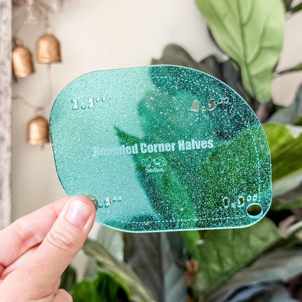 1-2-3-4 HALVES Inch Rounded Corners  - Glitter Aqua -  Acrylic Template