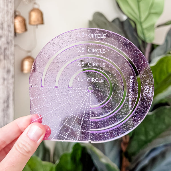 Boxed Round Accent - 1.5"/2.5"/3.5"/4.5"  - Glitter Lavender -  Acrylic Template