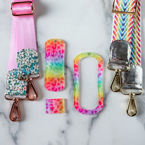 Open Center Rounded Fancy Straps - Size 1.5" - LIMITED COLOR - Rainbow Matte Leopard - Set of 3 - Acrylic Template