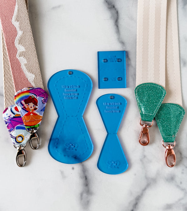 ROUNDED Fancy Straps - Size 1.5" Webbing To 1/2" Hook - BLUE - Set of 3 - Acrylic Template