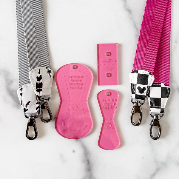ROUNDED Fancy Straps - Size 1" Webbing to 1/2" Hook - PINK - Set of 3 - Acrylic Template