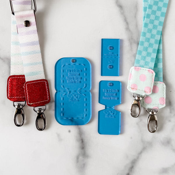 SQUARED Fancy Straps - Size 1" Webbing to 1/2" Hook - BLUE - Set of 3 - Acrylic Template