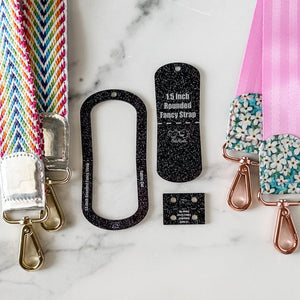 Open Center ROUNDED Fancy Straps - Size 1.5" - LIMITED COLOR - Black Glitter - Set of 3 - Acrylic Template