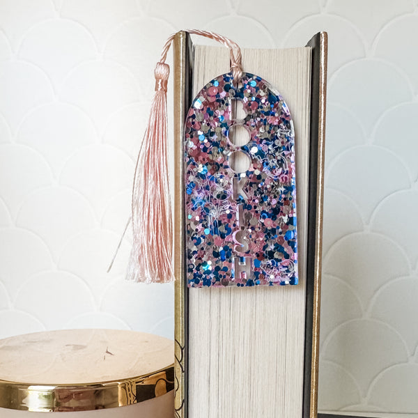 Bookish Bookmark - Silver Blue Pink Full Glitter - Tassel Color May Vary
