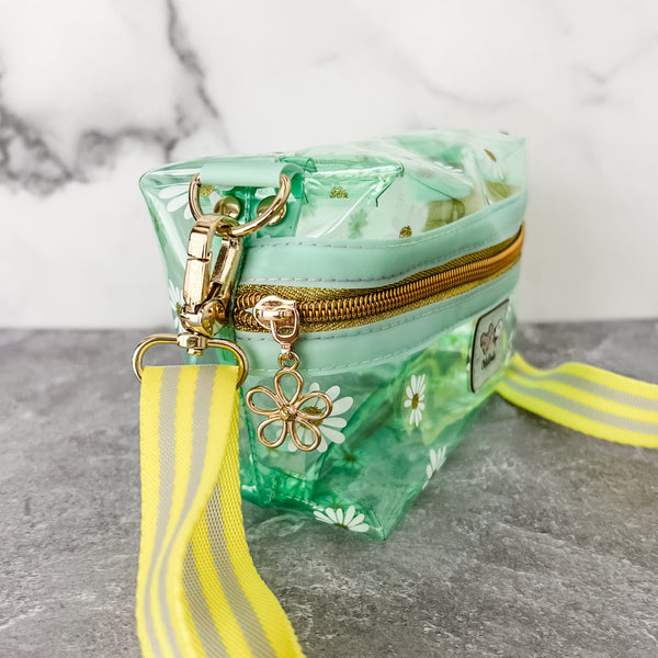 The Morava Crossbody! - Mint Floral - Fully Boxed Clear Bag With Strap