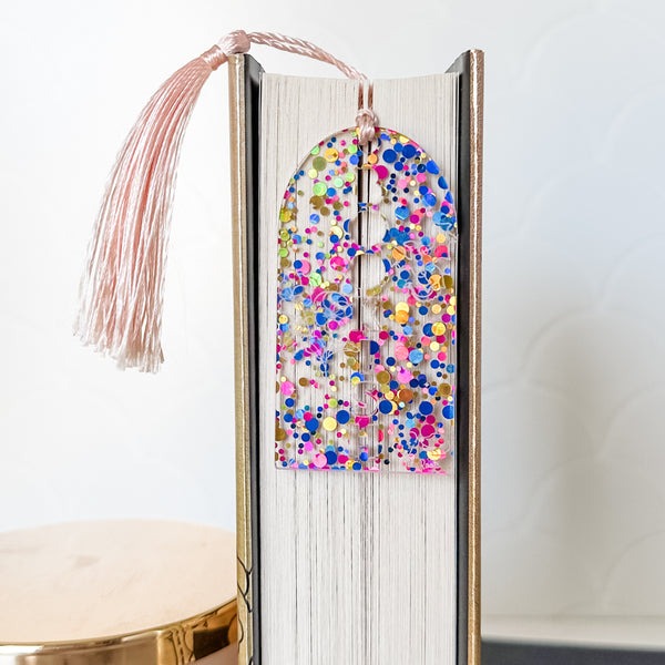 Bookish Bookmark - Gold Pink Blue Dot - Tassel Color May Vary