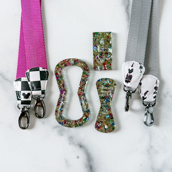 Open Center ROUNDED Fancy Straps - Size 1" Webbing To 1/2" Hook - LIMITED COLOR - Crushed Rainbow Foil - Set of 3 - Acrylic Template