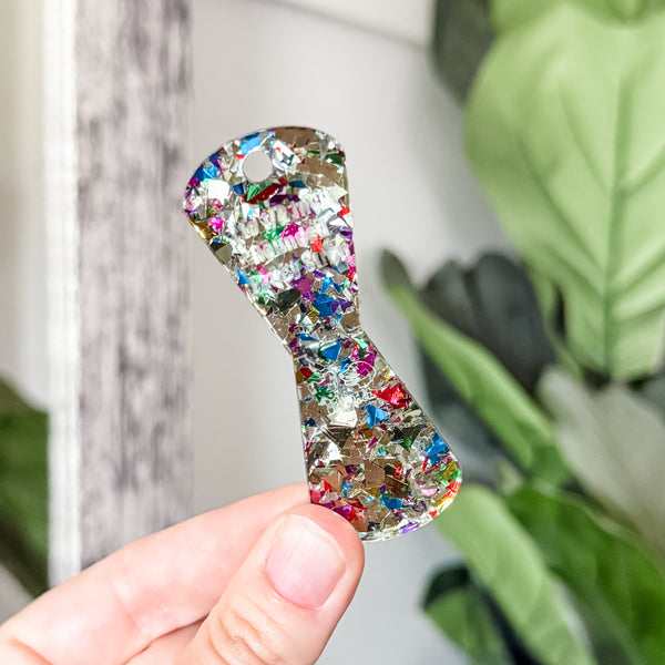 Open Center ROUNDED Fancy Straps - Size 1" Webbing To 1/2" Hook - LIMITED COLOR - Crushed Rainbow Foil - Set of 3 - Acrylic Template