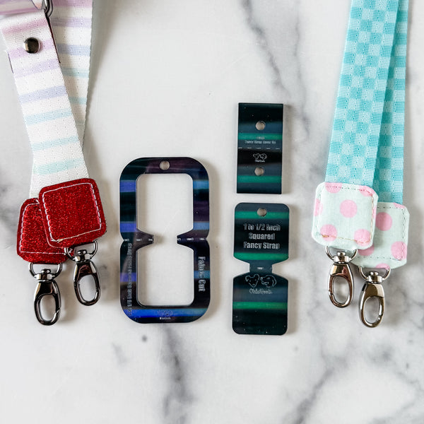 Open Center SQUARED Fancy Straps - Size 1" Webbing To 1/2" Hook - LIMITED COLOR - Rainbow Metallic - Set of 3 - Acrylic Template