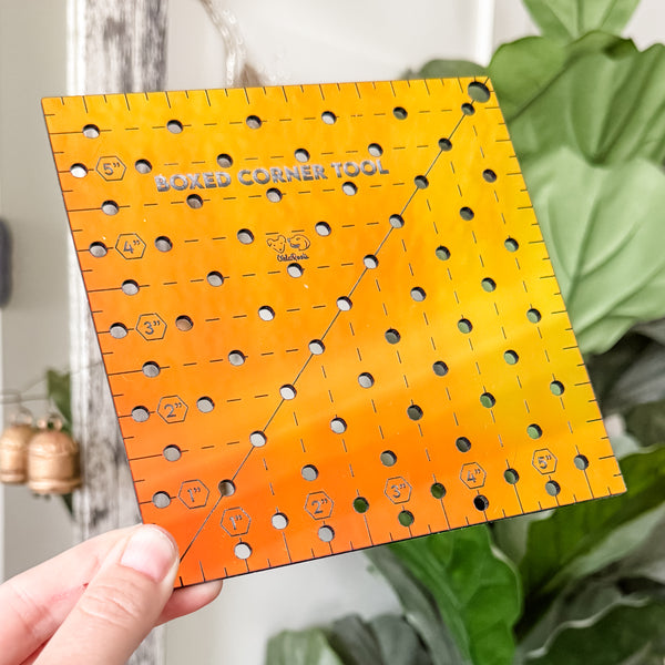 Boxed Corner Tool - Square - Half Inch Markings - 6" x 6"  - Sunset SOLID (Not Transparent) -  Acrylic Template