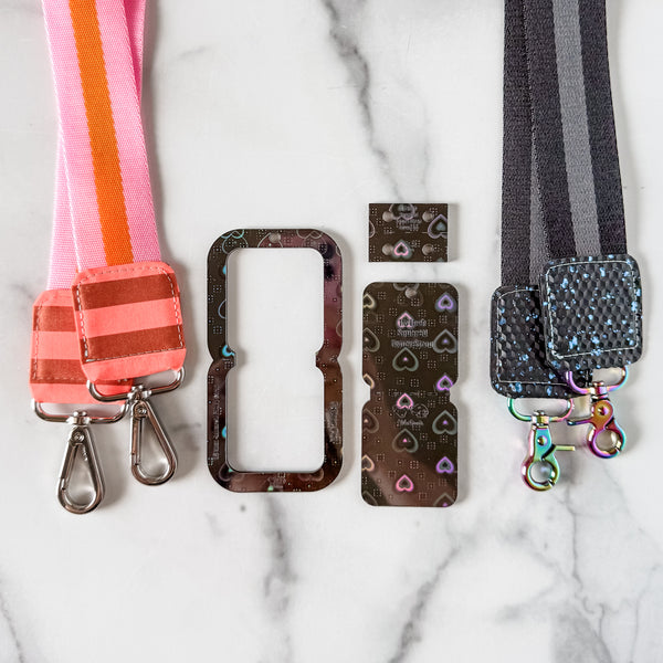 Open Center SQUARED Fancy Straps - Size 1.5" - LIMITED COLOR - Dark Holo Hearts - Set of 3 - Acrylic Template