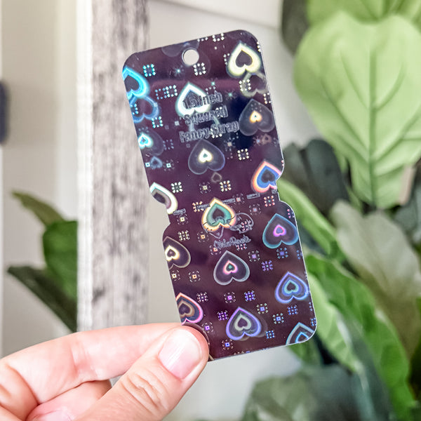 Open Center SQUARED Fancy Straps - Size 1.5" - LIMITED COLOR - Dark Holo Hearts - Set of 3 - Acrylic Template