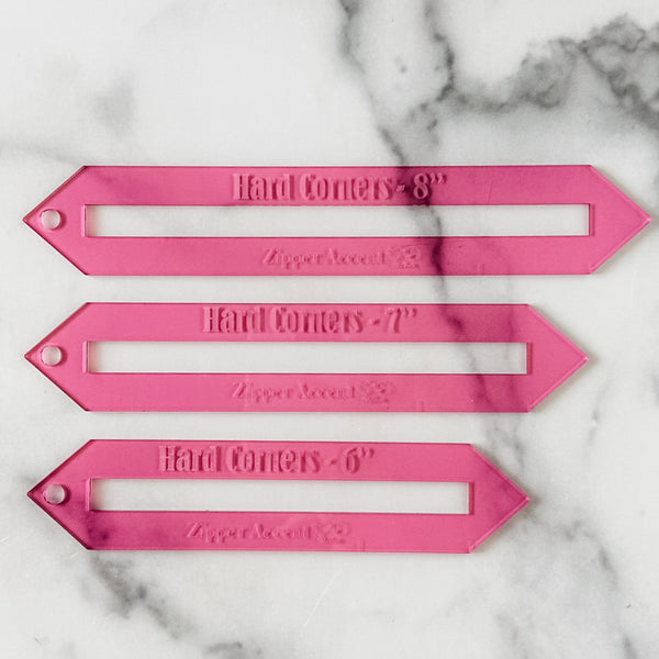 Hard Corners Zipper Accent Template - Pink - 3 Sizes Available