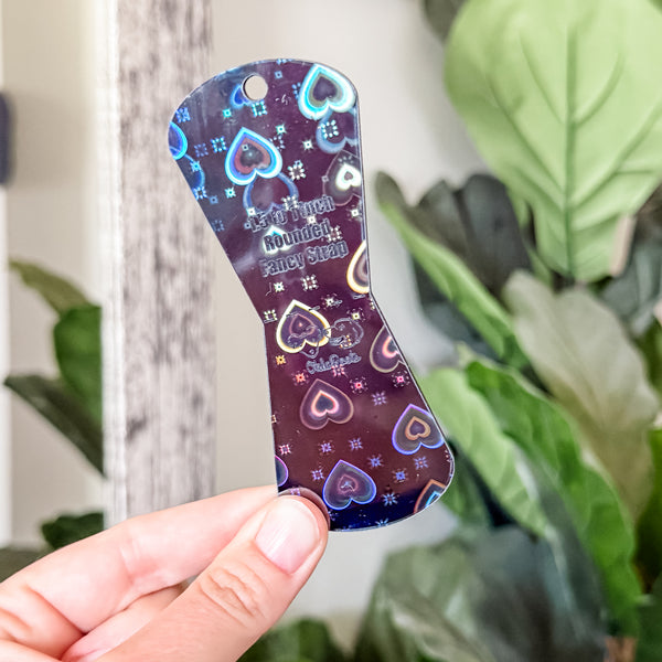 Open Center ROUNDED Fancy Straps - Size 1.5" Webbing To 1" Hook - LIMITED COLOR - Dark Holo Hearts - Set of 3 - Acrylic Template