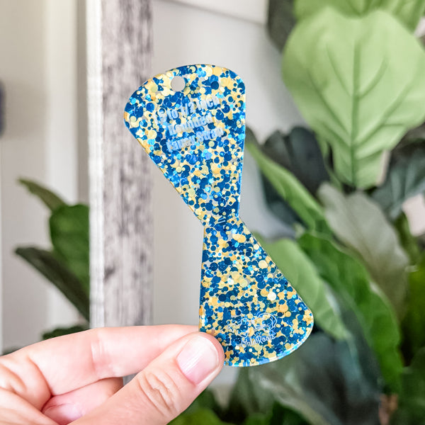 Open Center ROUNDED Fancy Straps - Size 1.5" Webbing To 1/2" Hook - LIMITED COLOR - Gold Blue Dots - Set of 3 - Acrylic Template