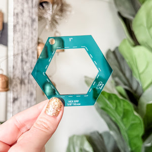 English Paper Piecing Set of 4 - 3/8" Seam Allowance - Hexagons - Teal - Acrylic Template