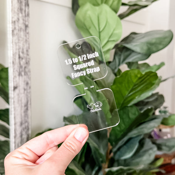 OPEN Center SQUARED Fancy Straps - Size 1.5" Webbing To 1/2" Hook - LIMITED COLOR - CLEAR - Set of 3 - Acrylic Template