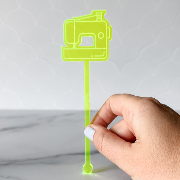 Sewing Machine Drink Swizzle Stick - Neon Yellow - Sold Individually