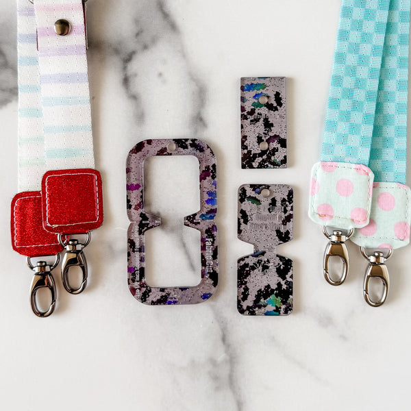 Open Center SQUARED Fancy Straps - Size 1" Webbing To 1/2" Hook - LIMITED COLOR - Glitter Bats - Set of 3 - Acrylic Template