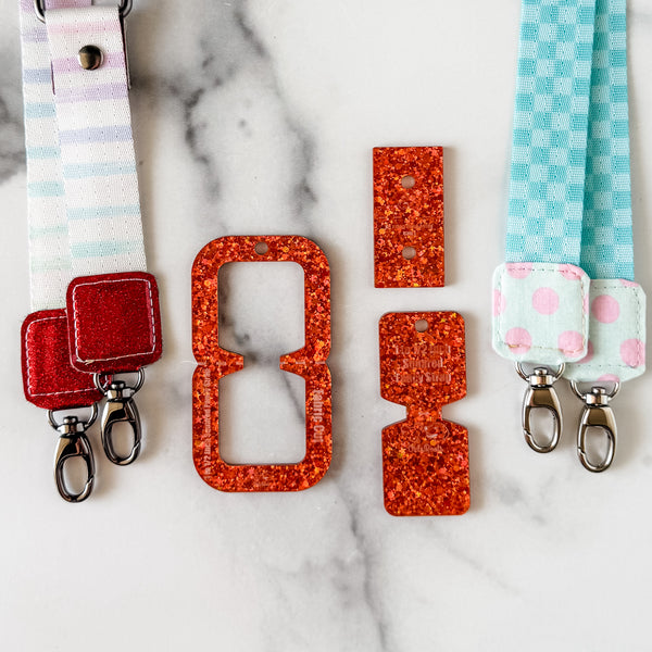 Open Center SQUARED Fancy Straps - Size 1" Webbing To 1/2" Hook - LIMITED COLOR - Full Glitter Pumpkin - Set of 3 - Acrylic Template
