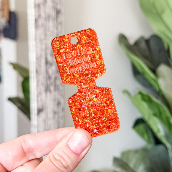 Open Center SQUARED Fancy Straps - Size 1" Webbing To 1/2" Hook - LIMITED COLOR - Full Glitter Pumpkin - Set of 3 - Acrylic Template