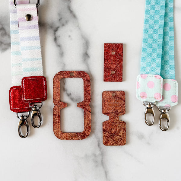 Open Center SQUARED Fancy Straps - Size 1" Webbing To 1/2" Hook - LIMITED COLOR - Crinkled Pumpkin Foil - Set of 3 - Acrylic Template