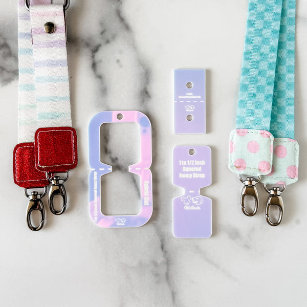 Open Center SQUARED Fancy Straps - Size 1" Webbing To 1/2" Hook - LIMITED COLOR - Winter Holographic - Set of 3 - Acrylic Template