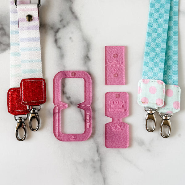 Open Center SQUARED Fancy Straps - Size 1" Webbing To 1/2" Hook - LIMITED COLOR - Bubble Textured Pink - Set of 3 - Acrylic Template