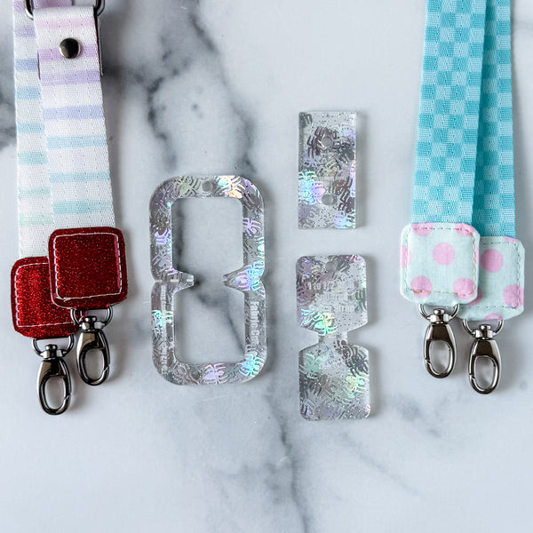 Open Center SQUARED Fancy Straps - Size 1" Webbing To 1/2" Hook - LIMITED COLOR - Holographic Spiders - Set of 3 - Acrylic Template