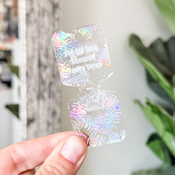 Open Center SQUARED Fancy Straps - Size 1" Webbing To 1/2" Hook - LIMITED COLOR - Holographic Spiders - Set of 3 - Acrylic Template