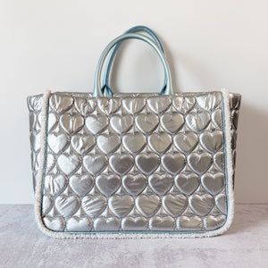 RESELL ITEM - Silver Heart Puffy Tote with Crossbody